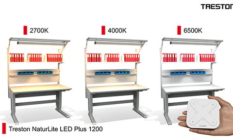 Treston NaturLite LED lights provide high quality workstation lighting. Plus model has adjustable colour temperature.
